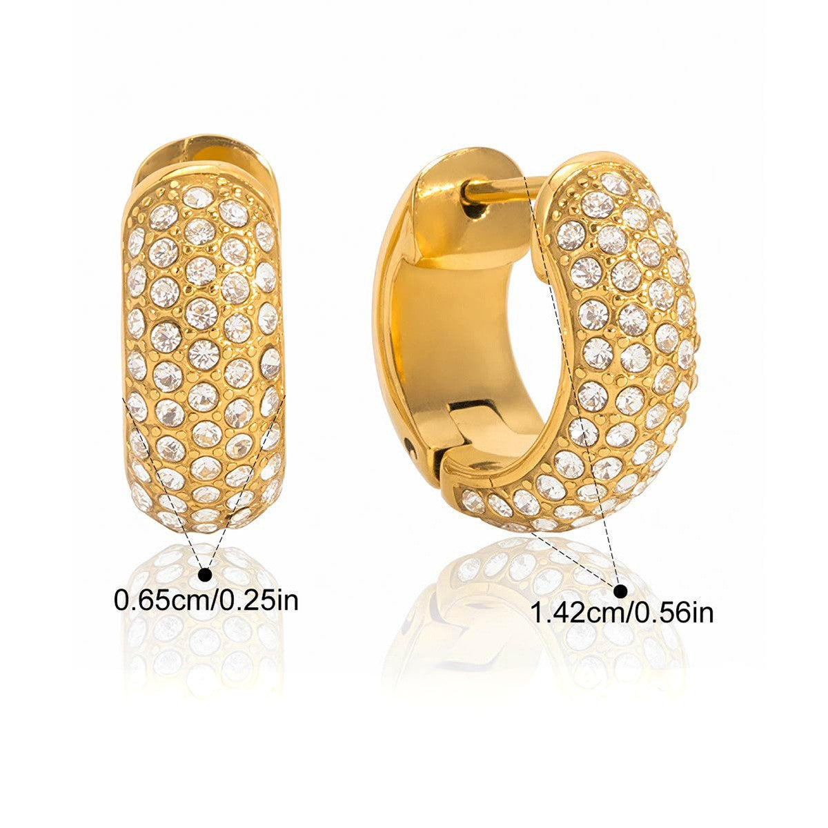 Round Hoop Earrings — Full Pave Chunky Huggie · Gold