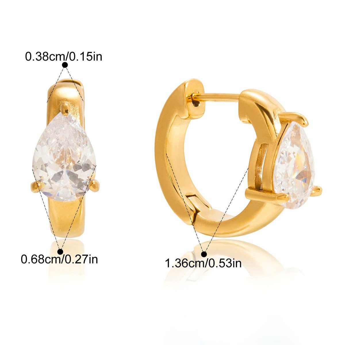 Round Hoop Earrings — Pear Solitaire Huggie · Gold