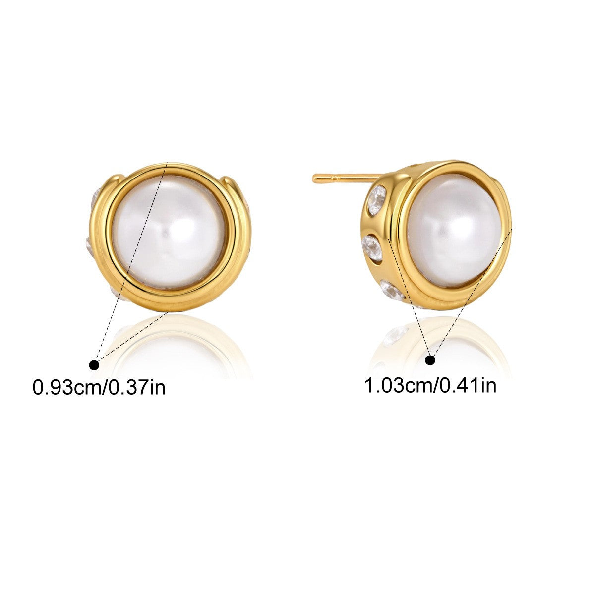 Multi-Shape Stud Earrings — Round Pearl Side-Stone Stud · Gold