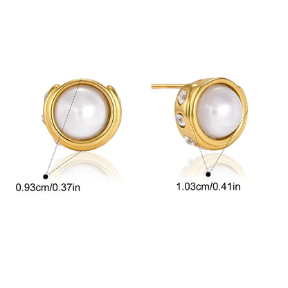 Multi-Shape Stud Earrings — Round Pearl Side-Stone Stud · Gold