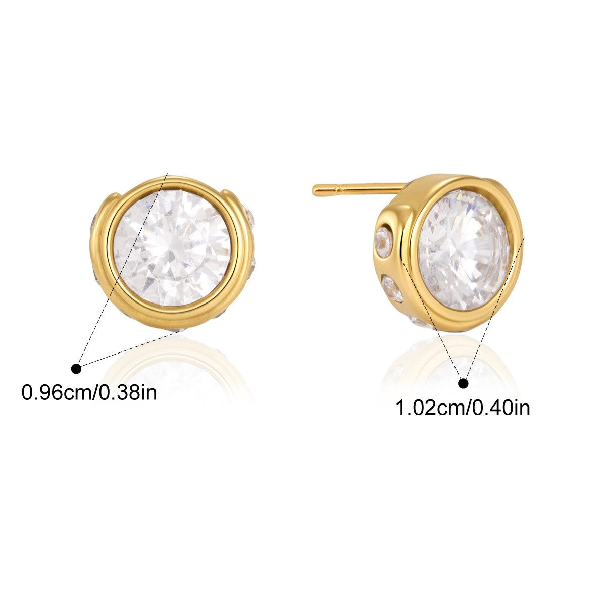 Multi-Shape Stud Earrings — Round Crystal Side-Stone Stud · Gold