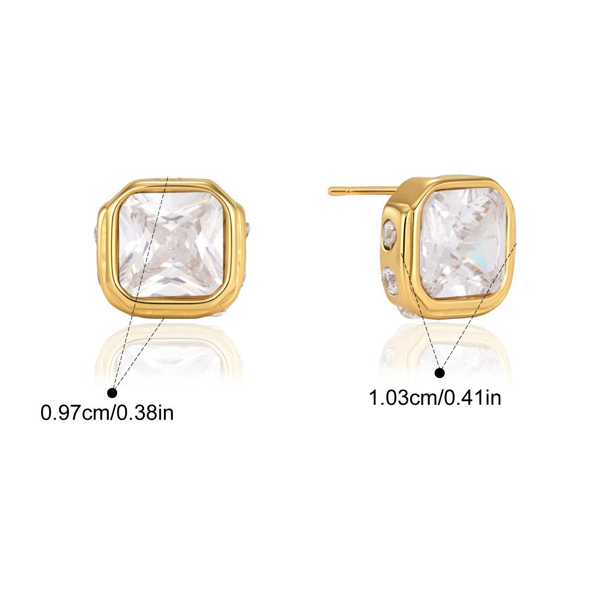 Multi-Shape Stud Earrings — Cushion Cut Square Stud · Gold