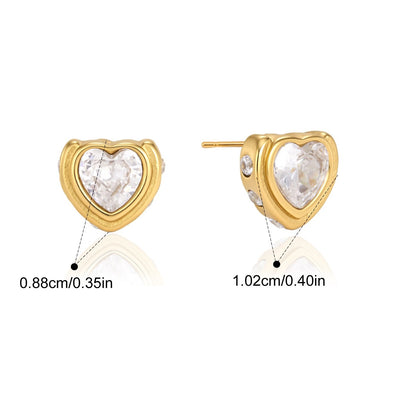 Multi-Shape Stud Earrings — Heart Crystal Side-Stone Stud · Gold