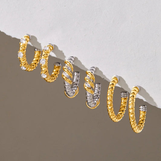 Chunky Two Tone Spiral Hoop Earrings