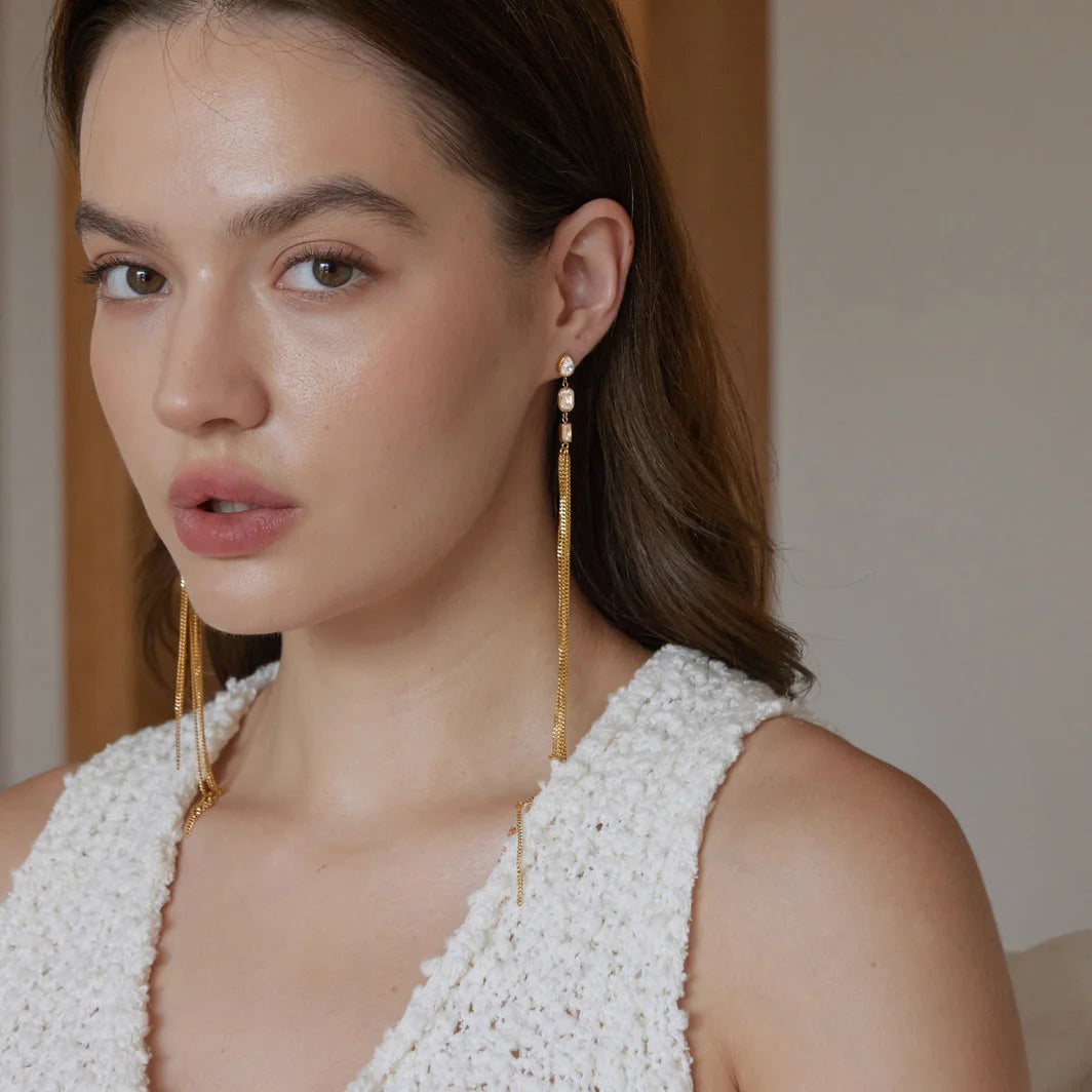 Pearl Tassel Drop Earrings — view 3