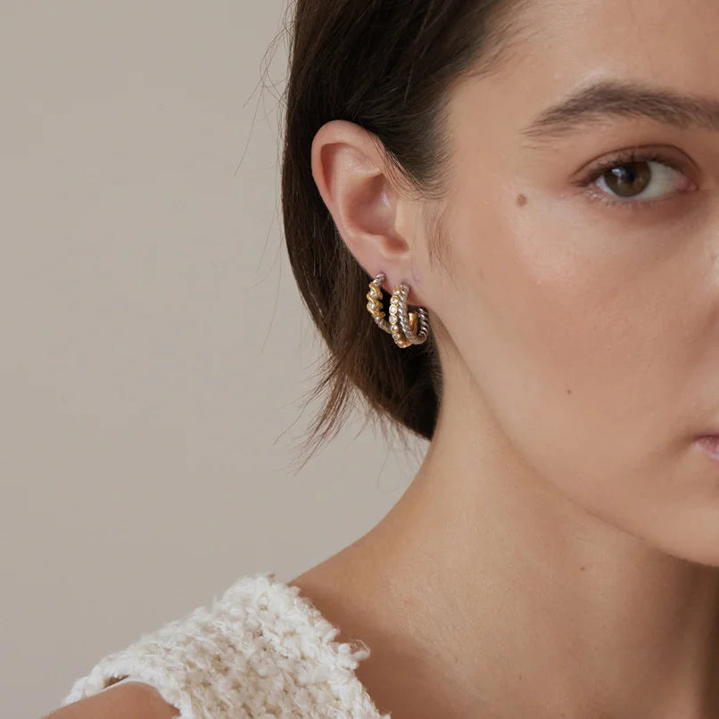 Chunky Two Tone Spiral Hoop Earrings — view 2
