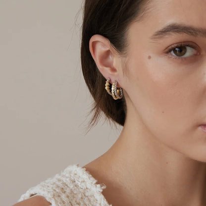 Chunky Two Tone Spiral Hoop Earrings — view 2