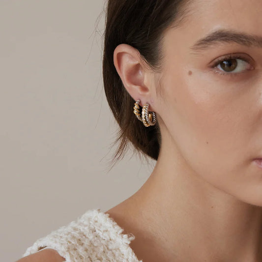 Chunky Two Tone Spiral Hoop Earrings — view 2