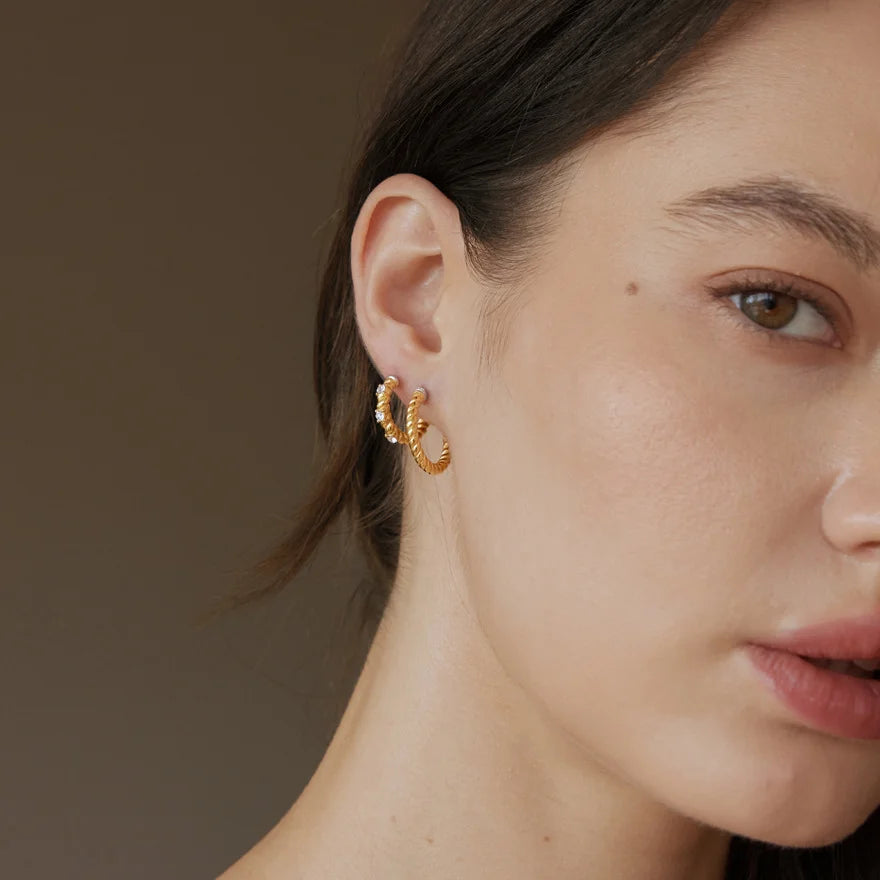 Chunky Two Tone Spiral Hoop Earrings — view 3