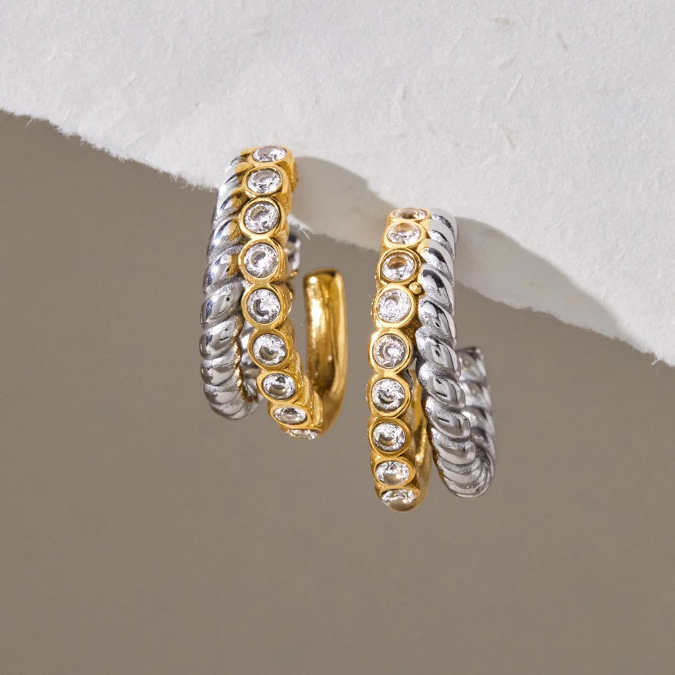 Chunky Two Tone Spiral Hoop Earrings — view 4