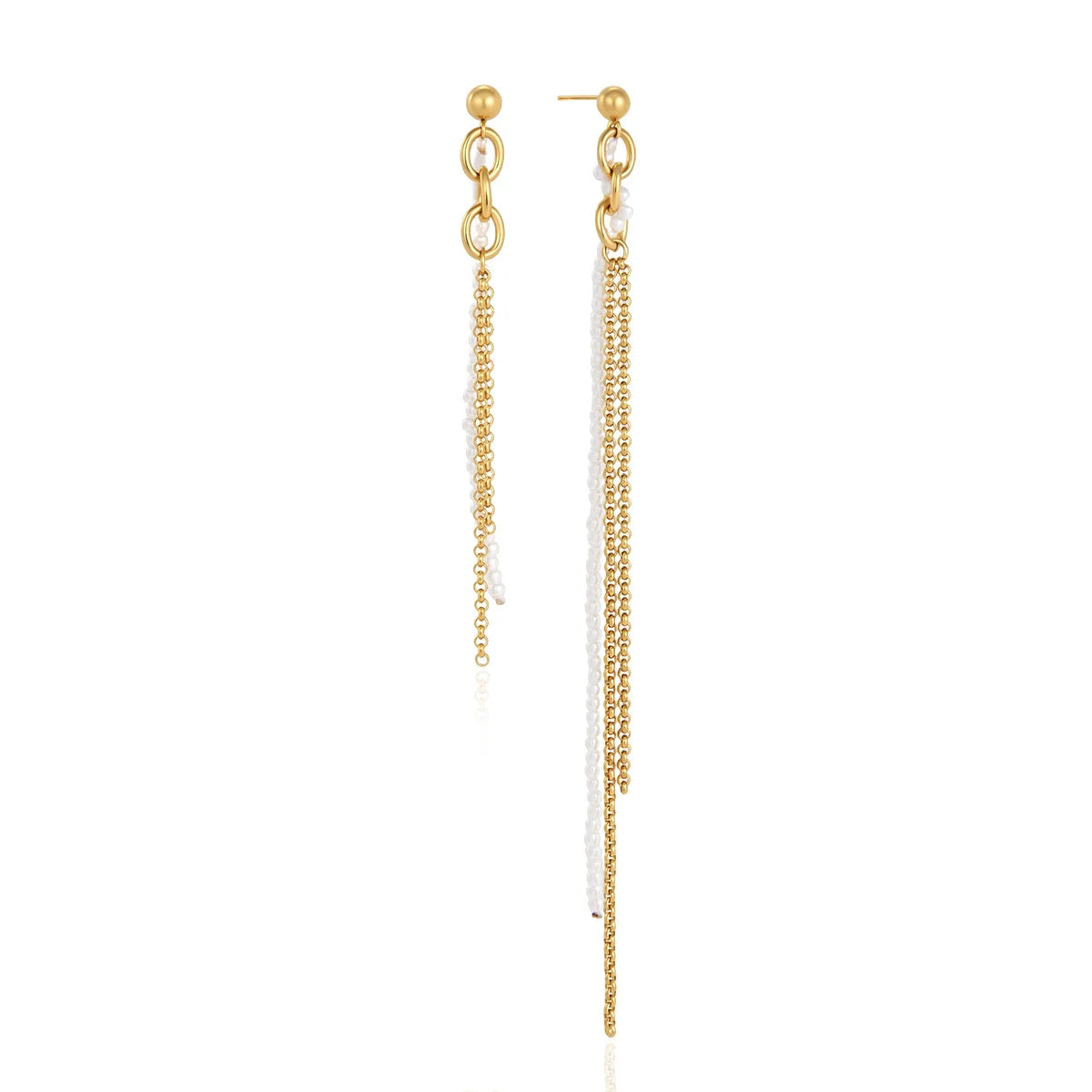 Asymmetric Double Chain Pearl Earrings — view 5