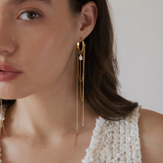 Dangling Chain Hoop Earrings — view 2