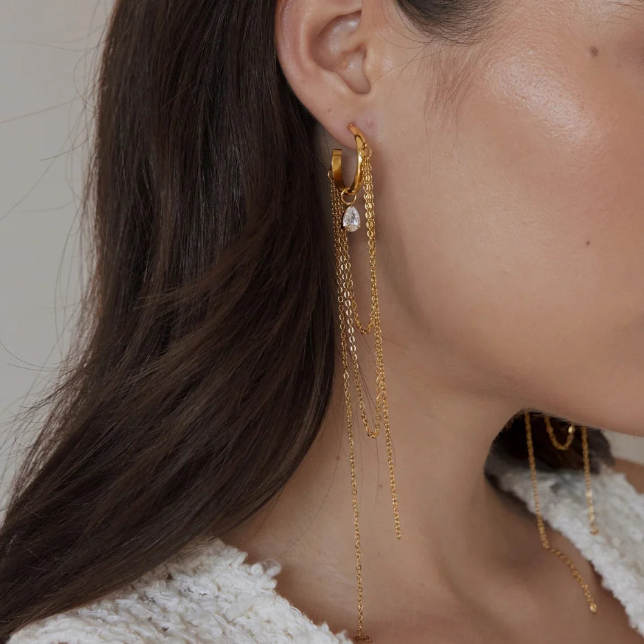 Dangling Chain Hoop Earrings — view 3
