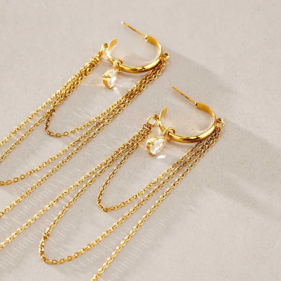 Dangling Chain Hoop Earrings