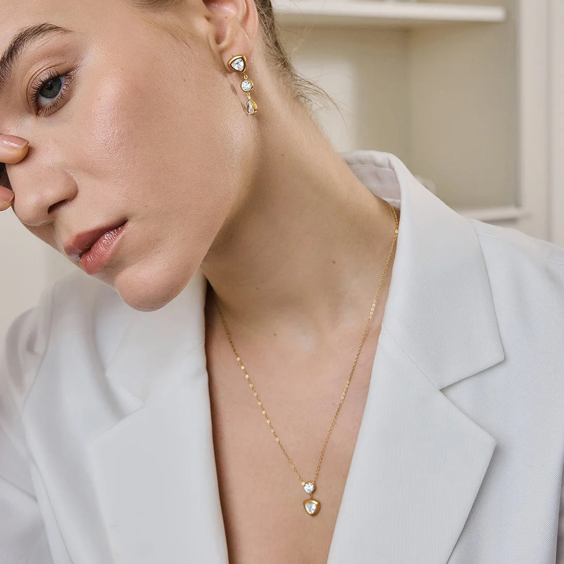 Round Trillion Necklace and Earring Set — view 2