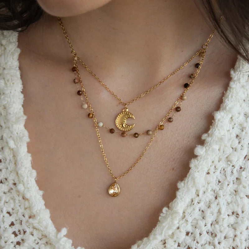 Moon Teardrop Beaded Necklace — view 3