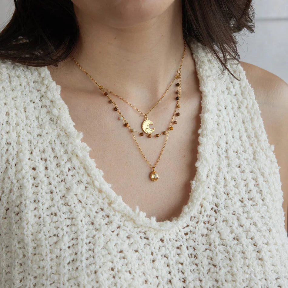 Moon Teardrop Beaded Necklace — view 4