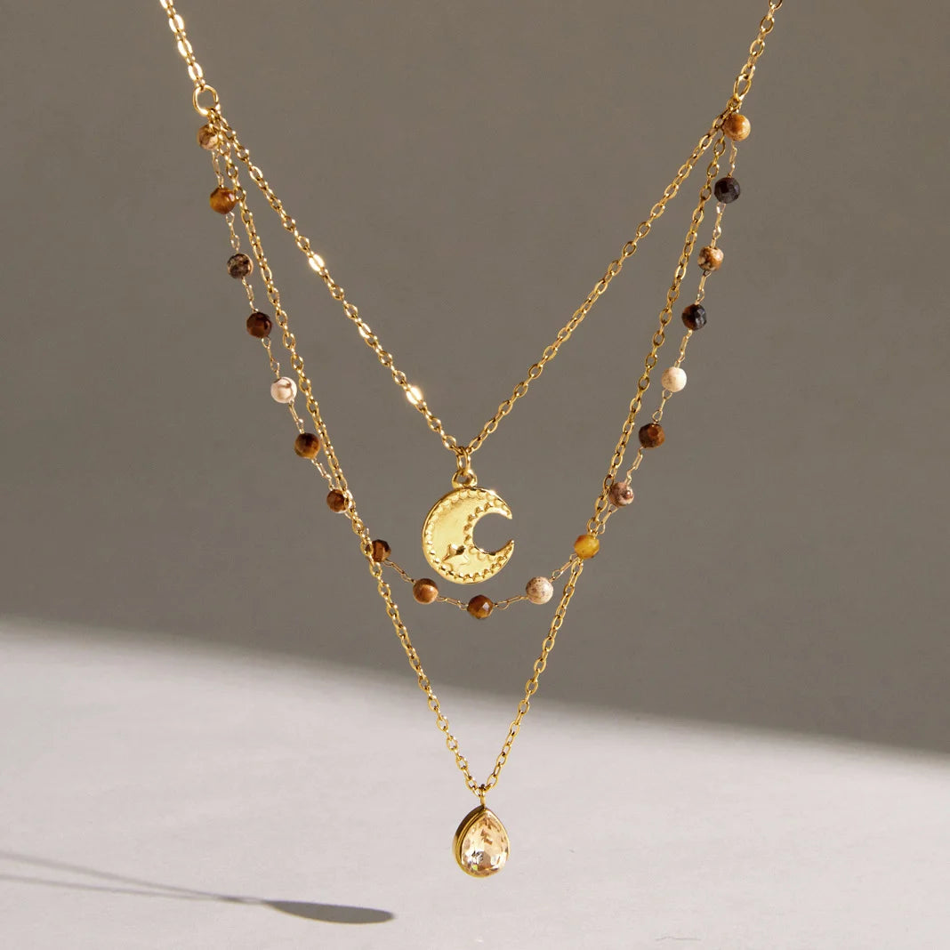 Moon Teardrop Beaded Necklace