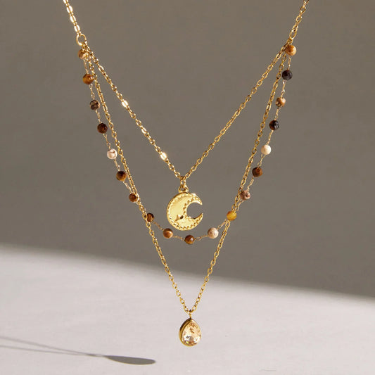 Moon Teardrop Beaded Necklace