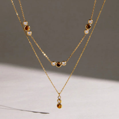 Triple Bezel Station Tiger's Eye & CZ Necklace