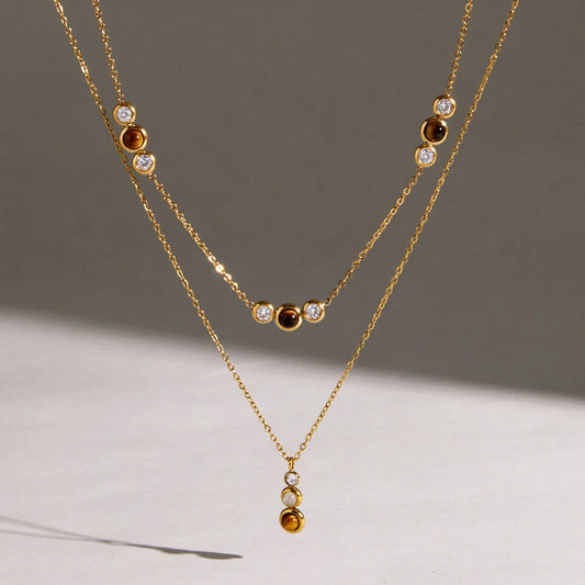 Triple Bezel Station Tiger's Eye & CZ Necklace