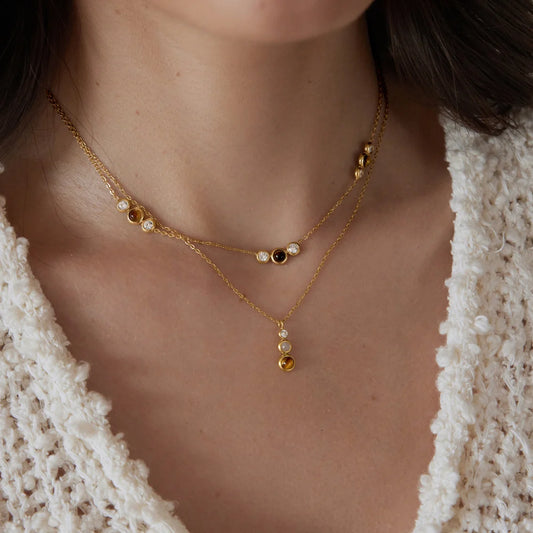 Triple Bezel Station Tiger's Eye & CZ Necklace — view 2