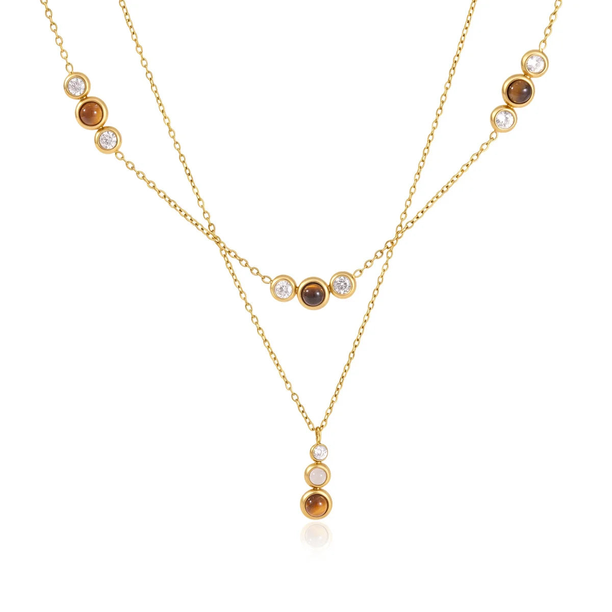 Triple Bezel Station Tiger's Eye & CZ Necklace — view 5