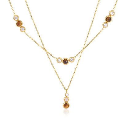 Triple Bezel Station Tiger's Eye & CZ Necklace — view 5