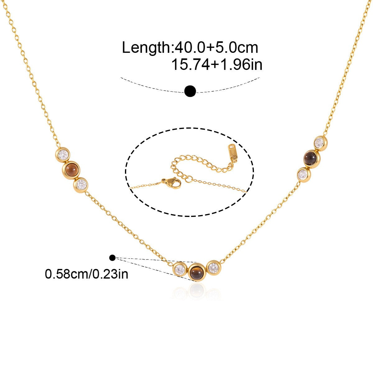 Triple Bezel Station Tiger's Eye & CZ Necklace — Triple Bezel Station · Gold