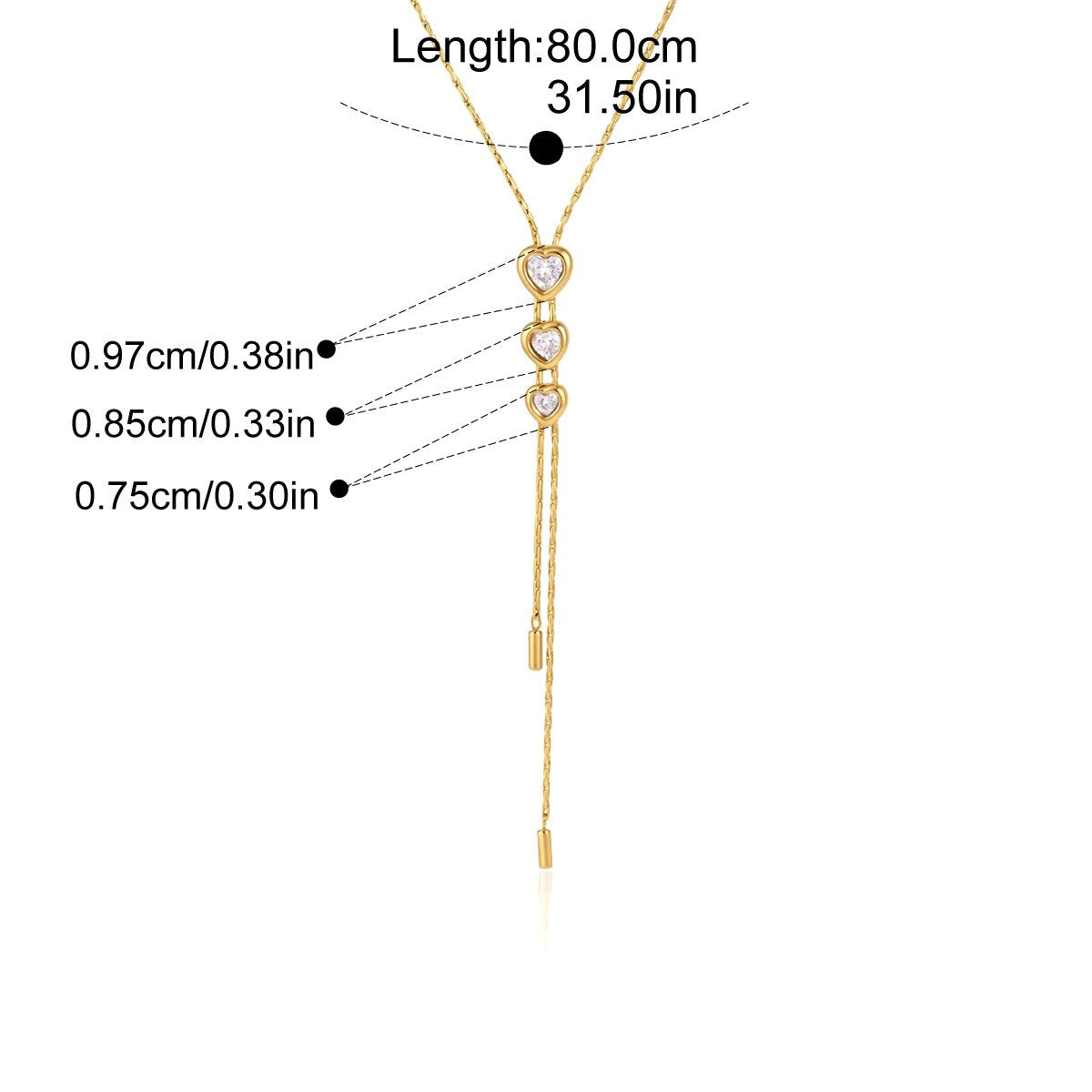 Geometric Trio Lariat Slideable Necklace — Heart Trio Lariat · Gold