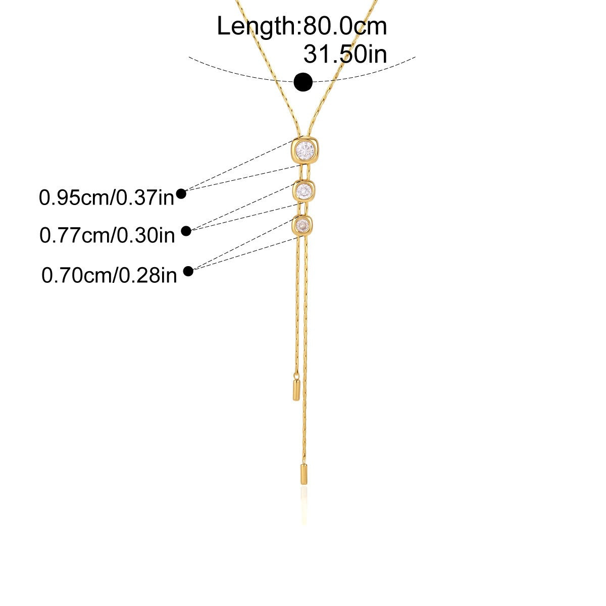Geometric Trio Lariat Slideable Necklace — Square Trio Lariat · Gold