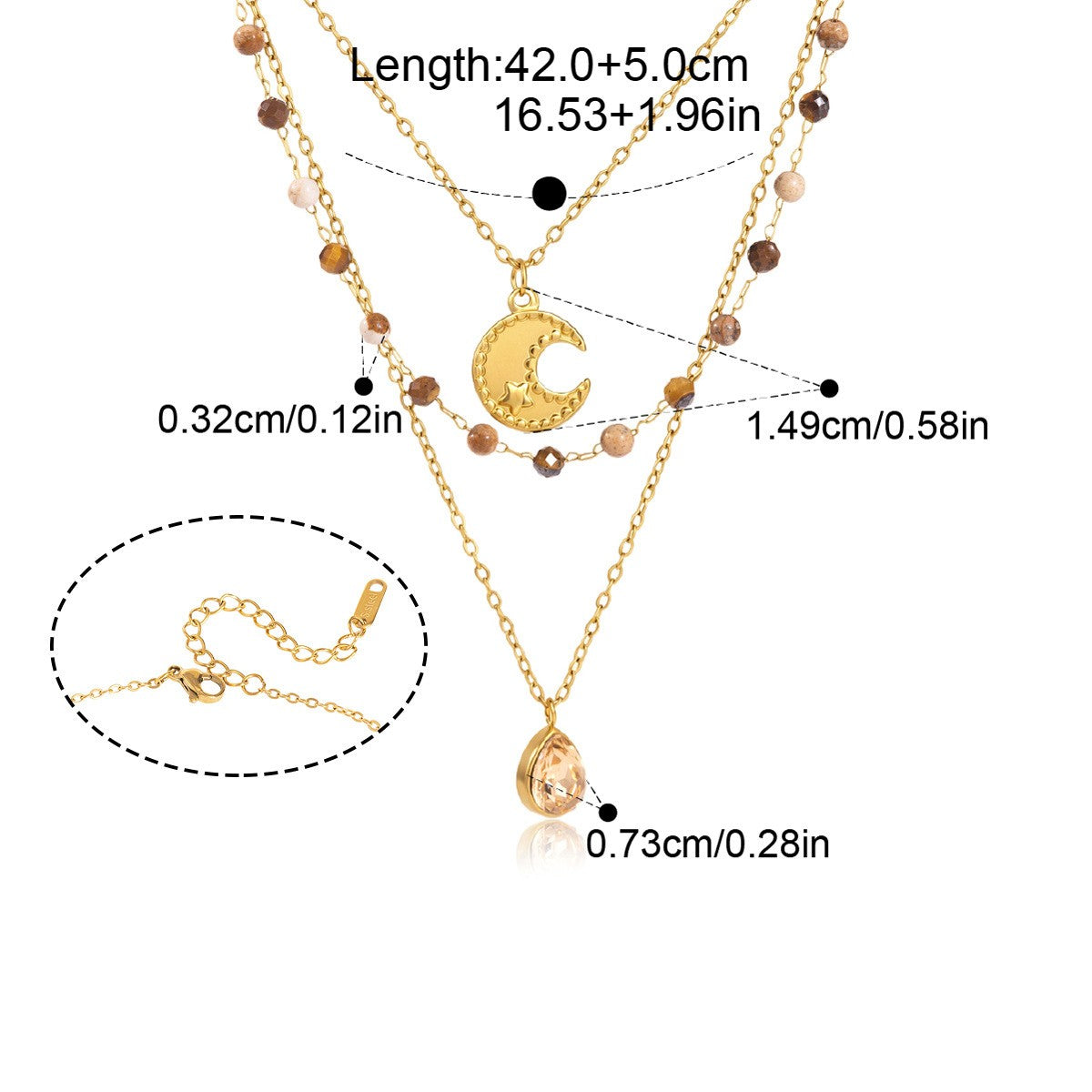 Moon Teardrop Beaded Necklace — Moon Teardrop Beaded · Gold