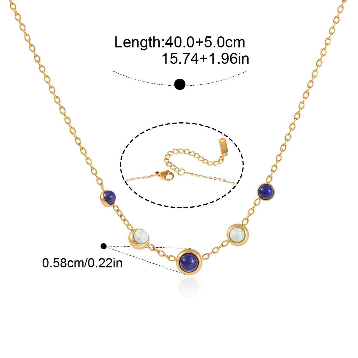 Cool Blue Lapis Lazuli Opalescent Necklace — Alternating Stone Station · Gold