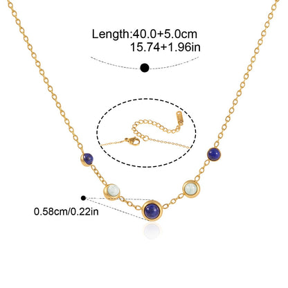Cool Blue Lapis Lazuli Opalescent Necklace — Alternating Stone Station · Gold