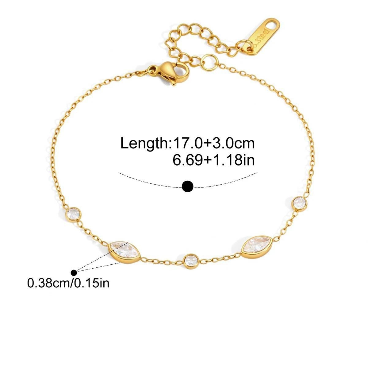 Minimal CZ Bracelet — Marquise and Round CZ · Gold