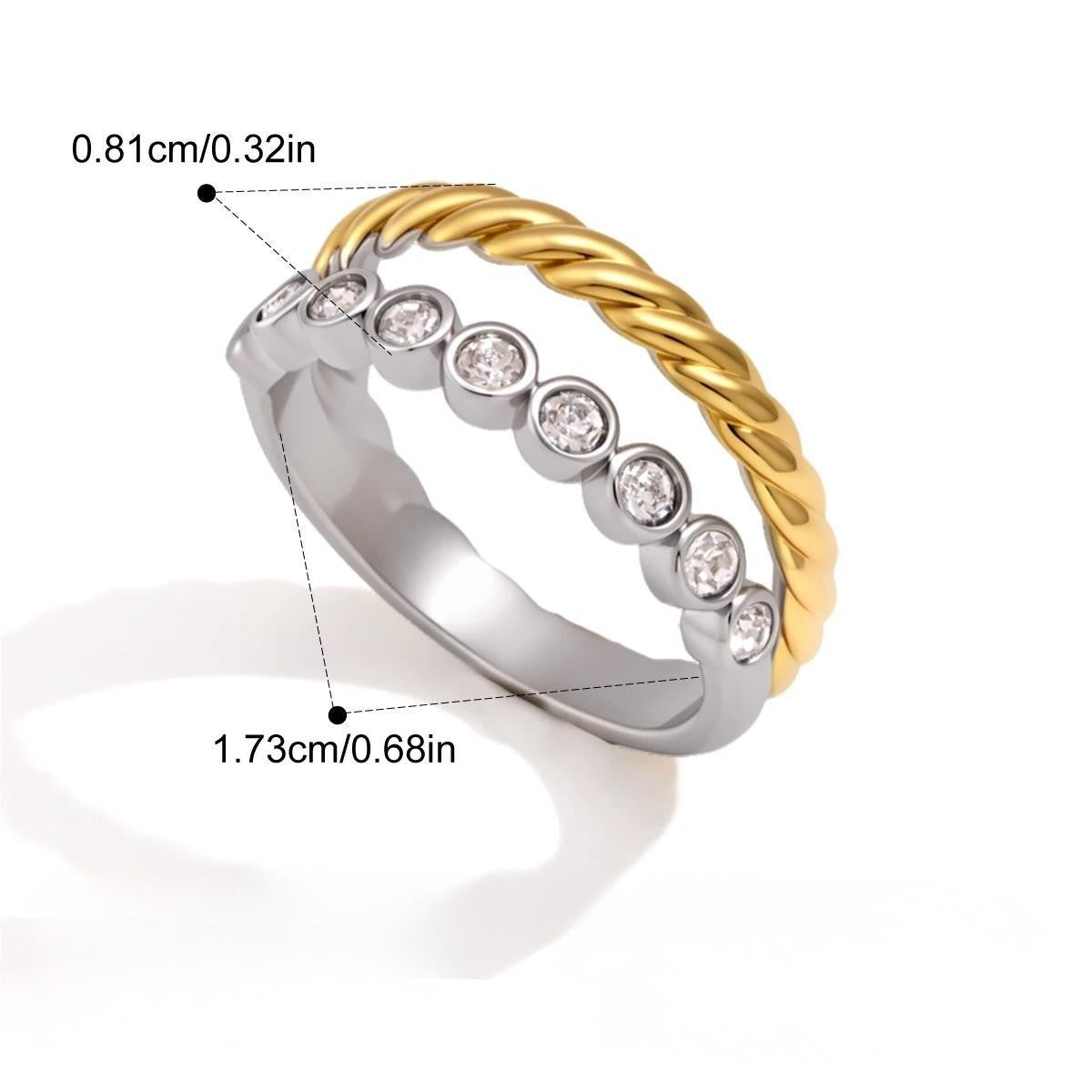 Twisted Rope Two Tone Ring — Rope Bezel Double Band · Two Tone