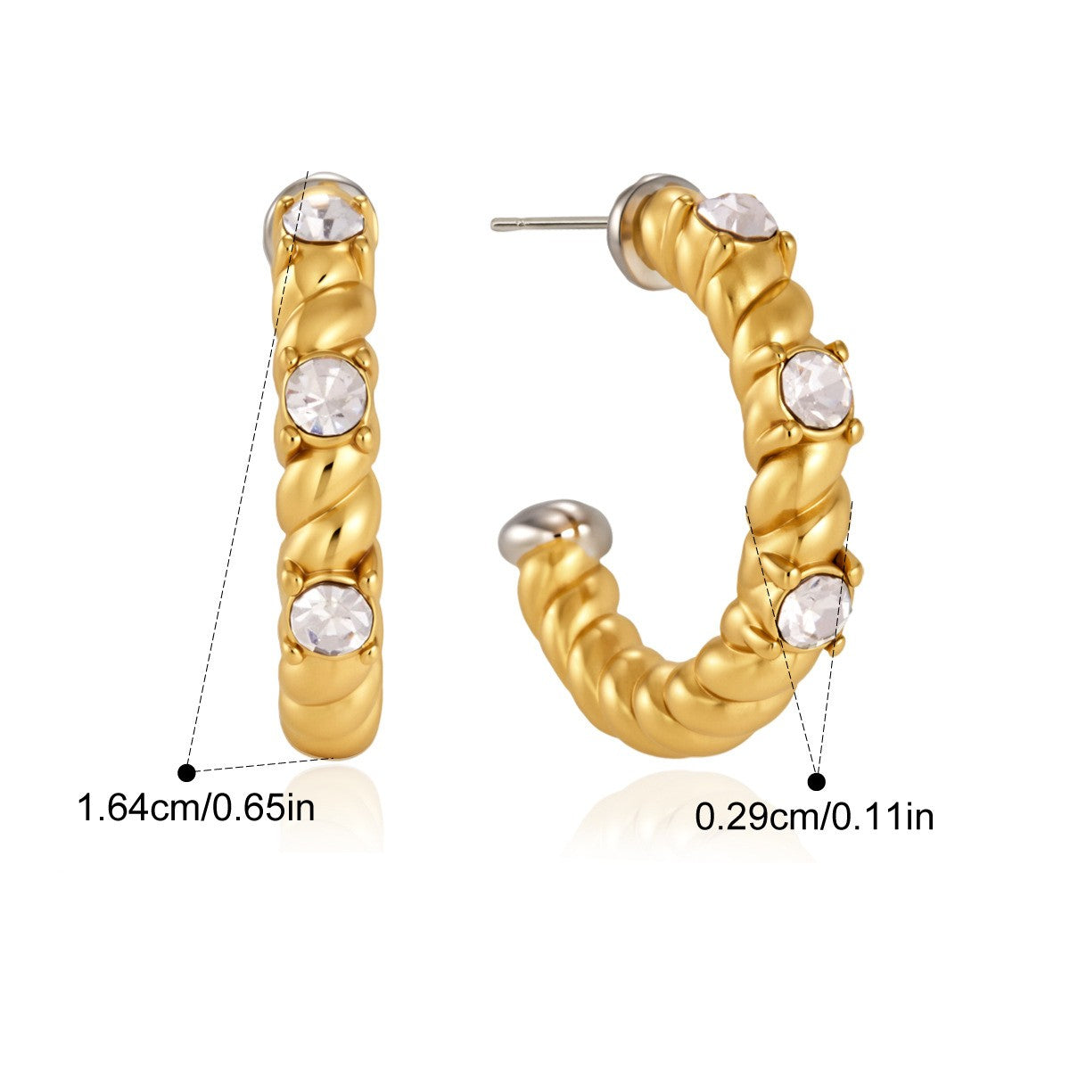 Chunky Two Tone Spiral Hoop Earrings — Crystal Inset Twist Hoop · Gold