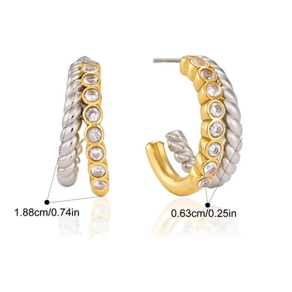 Chunky Two Tone Spiral Hoop Earrings — Twisted Two Tone CZ Hoop · Two Tone