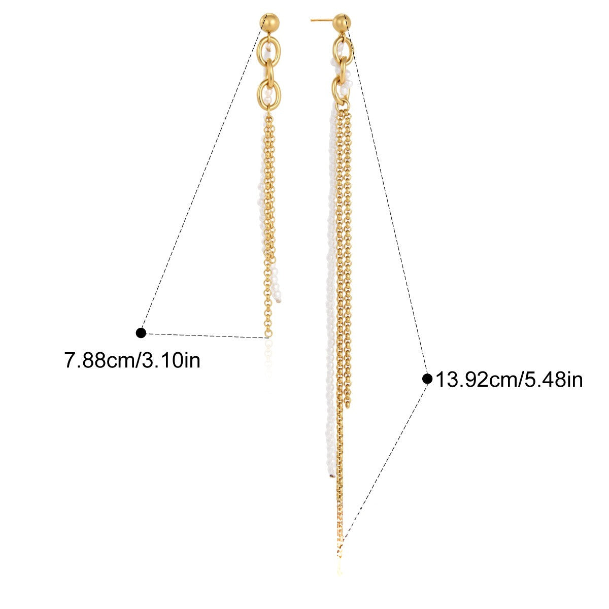 Asymmetric Double Chain Pearl Earrings — Asymmetric Double Chain · Gold