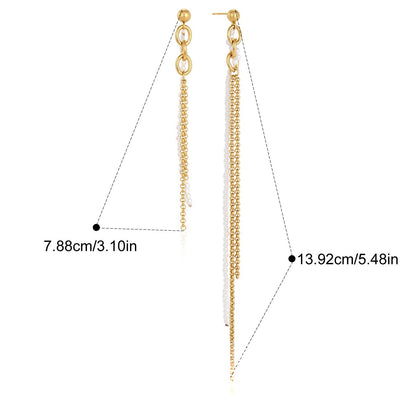 Asymmetric Double Chain Pearl Earrings — Asymmetric Double Chain · Gold