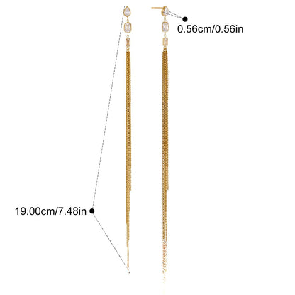 Pearl Tassel Drop Earrings — Crystal Chain Tassel · Gold