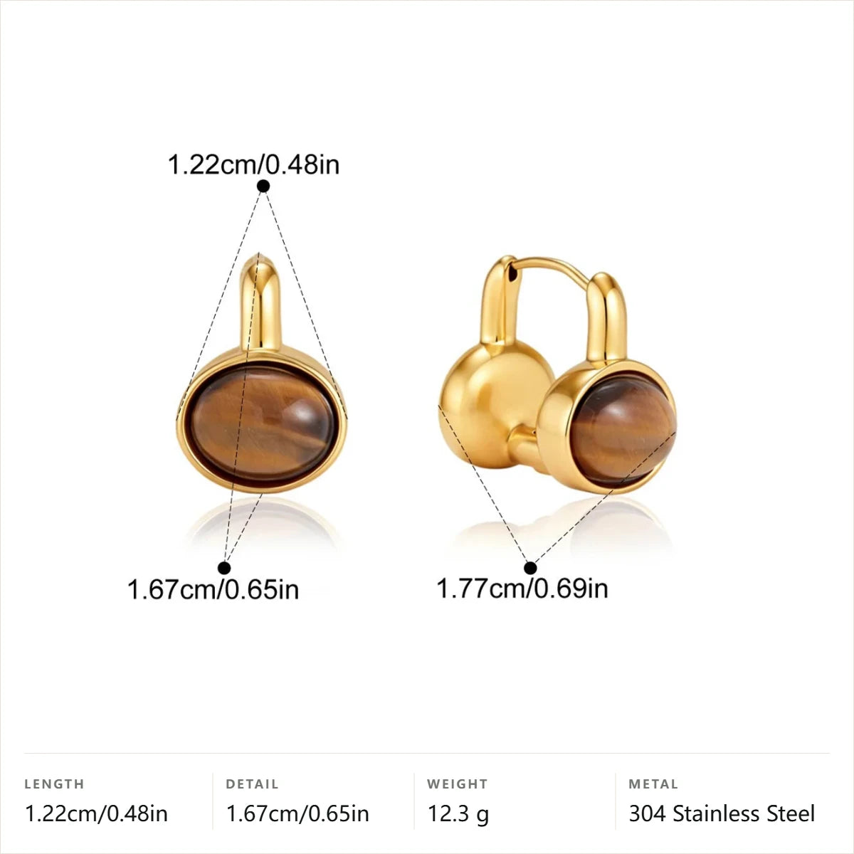 Oval Huggie Earrings — Tiger Eye Oval Huggie · Gold