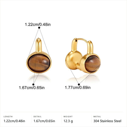 Oval Huggie Earrings — Tiger Eye Oval Huggie · Gold