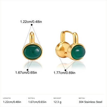 Oval Huggie Earrings — Green Stone Oval Huggie · Gold