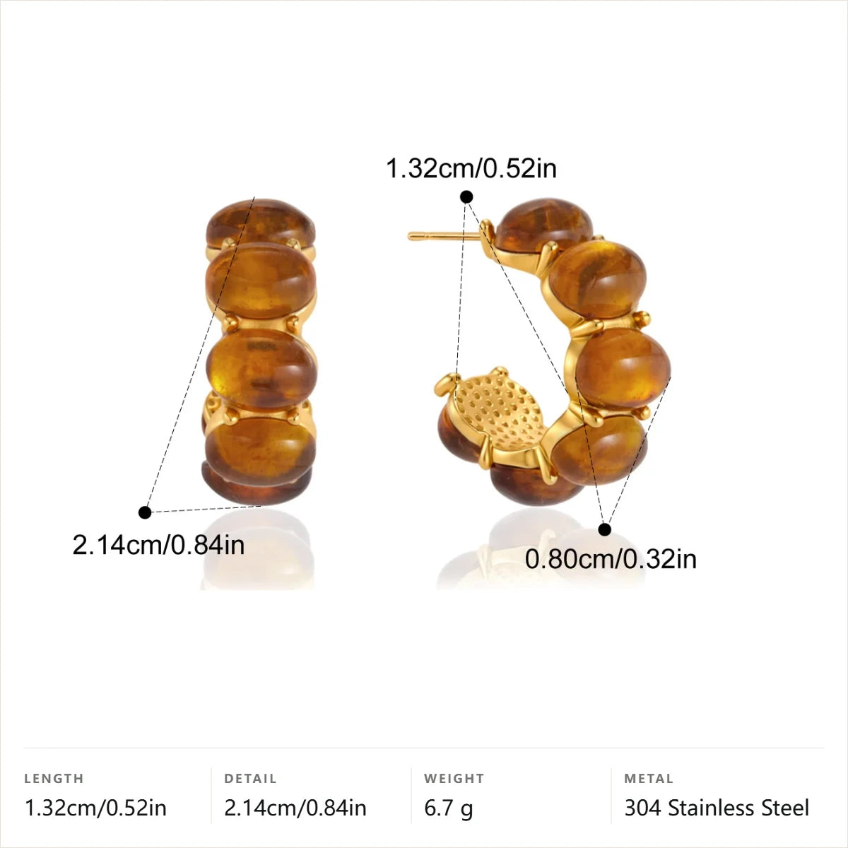Vintage Beaded Hoop Earrings — Amber Beaded Hoop · Gold