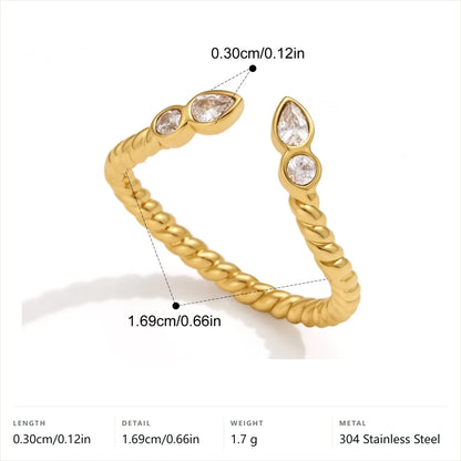 Vintage Multi CZ Ring — Rope Twist Pear Duo · Gold