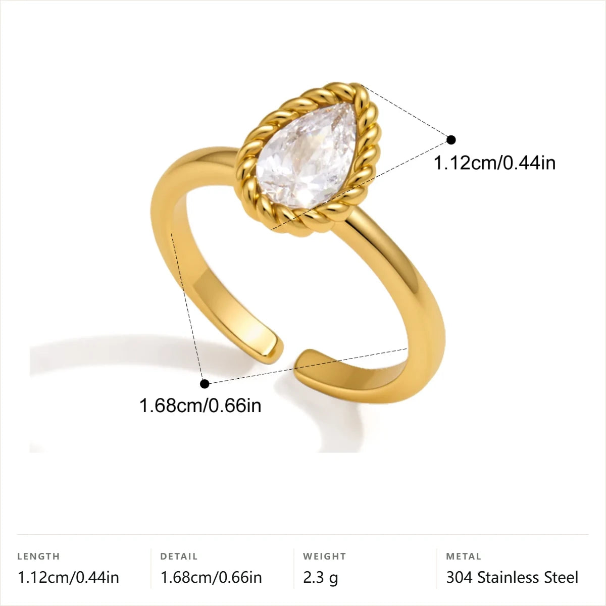 Vintage Multi CZ Ring — Pear Rope Halo Solitaire · Gold