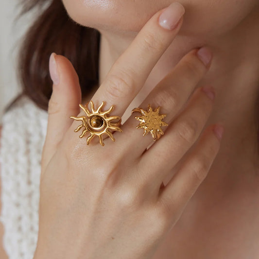 Hammered Sun Face Ring — view 2