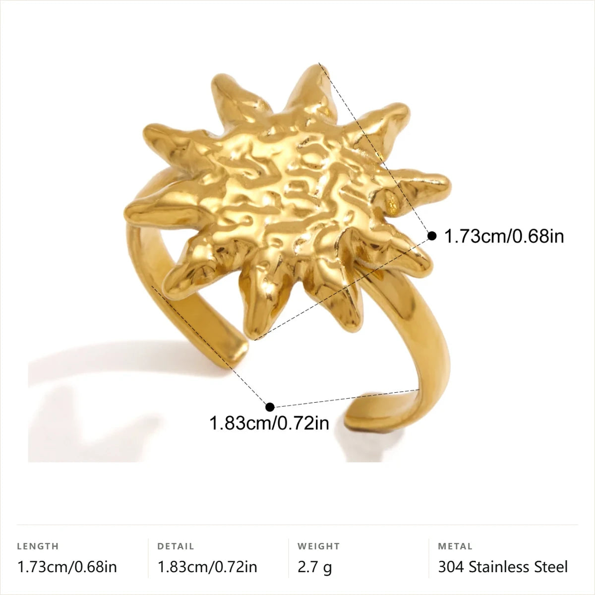 Hammered Sun Face Ring — Hammered Sun Face · Gold