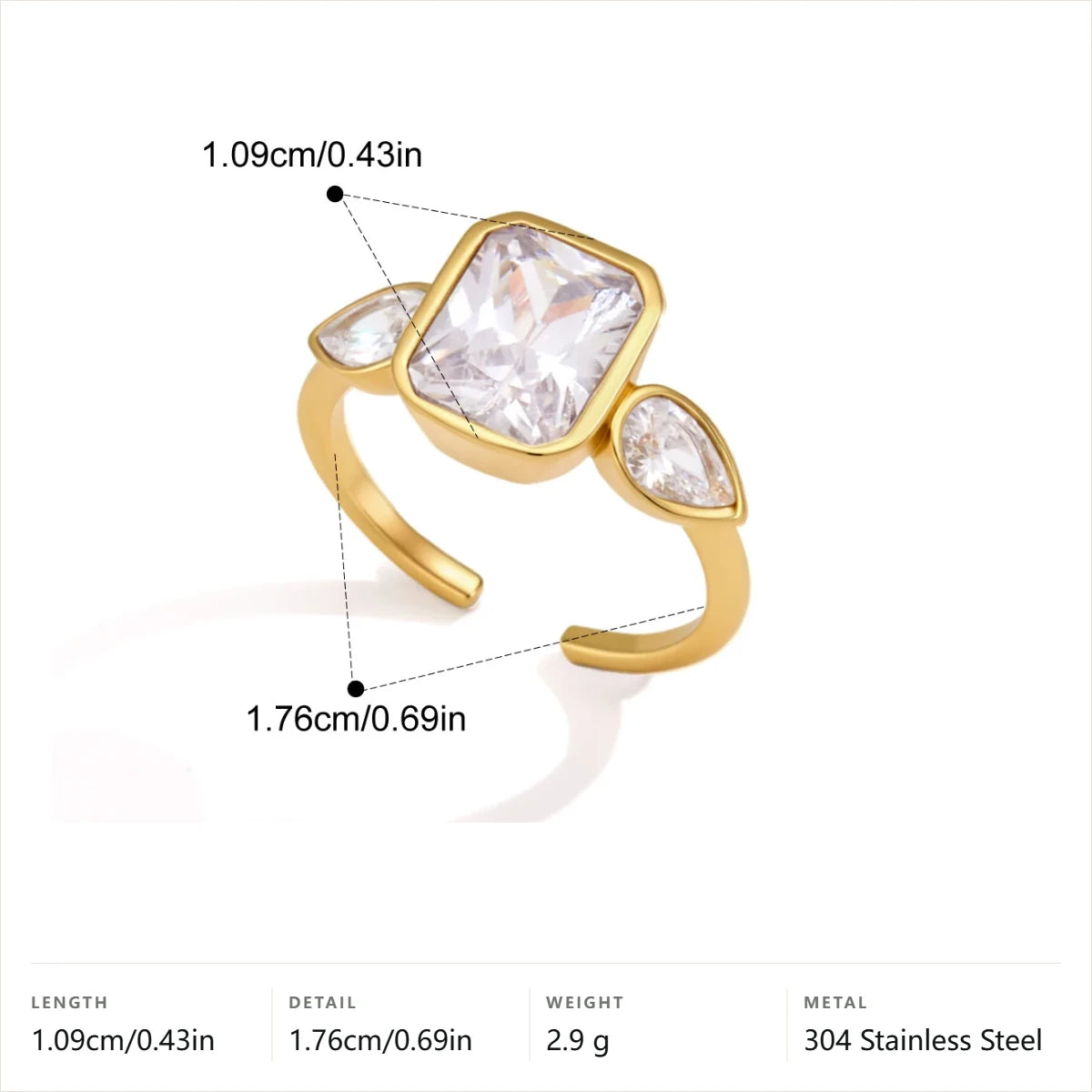 Bezel Trilogy Ring Set — Rectangular Bezel Trilogy Ring · Gold